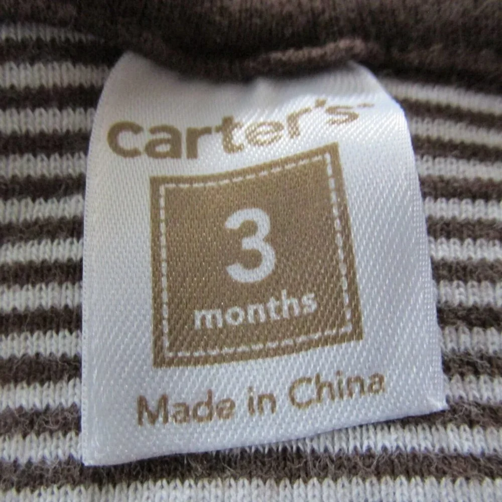 Carters 2 Pc Hooded Zip Up Jacket Pants Outfit Infant Boys Size 3M Brown Striped